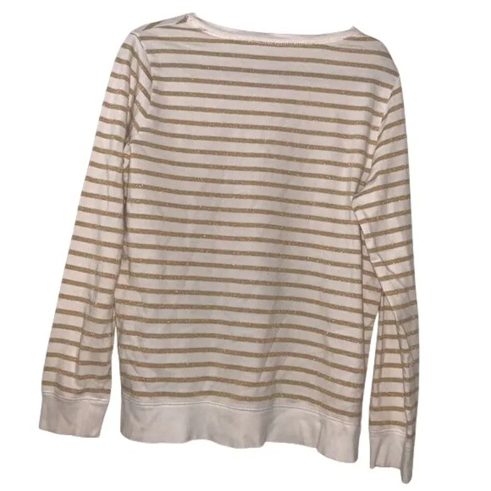 Style & Co Womens Striped Sweatshirt L White & Gold - Picture 6 of 8